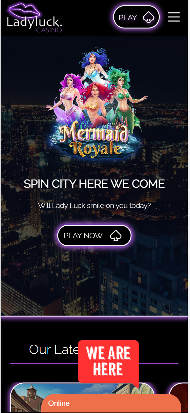 lady luck homepage mobile view